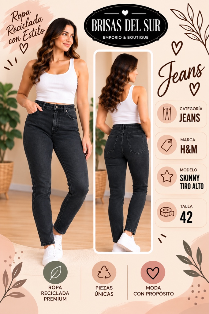 H&M jeans negro skinny tiro alto