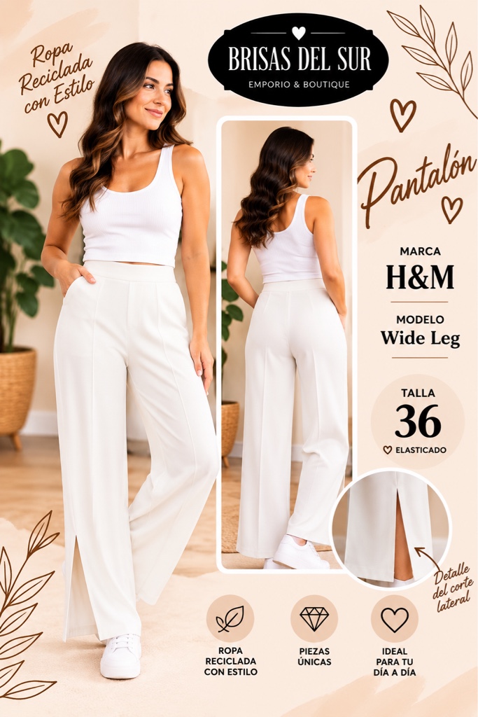 H&M pantalón blanco Wide Leg