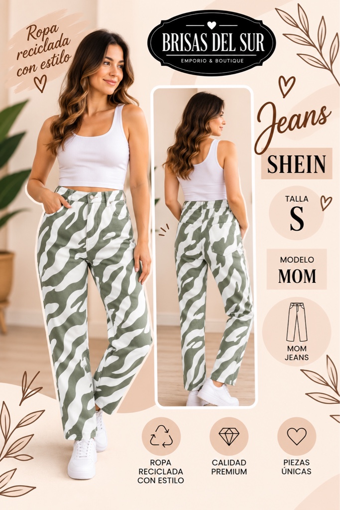 SHEIN jeans mom verde/blanco