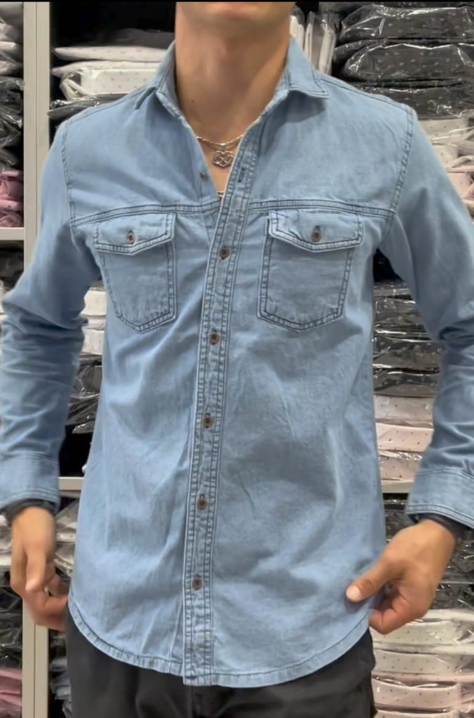 Camisa Jean celeste recorte horizontal