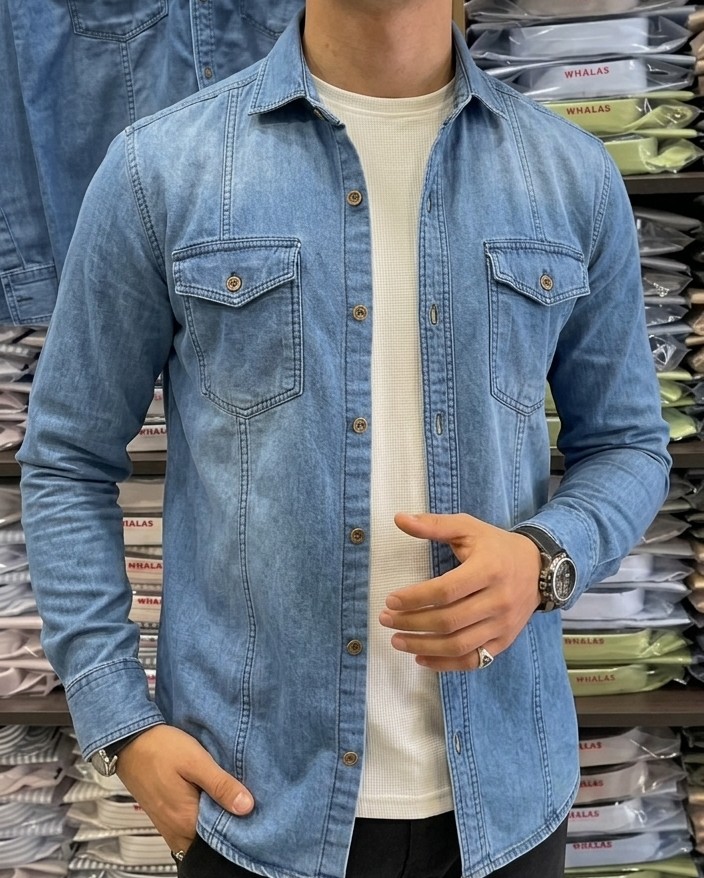 Camisa jeans celeste recorte vertical