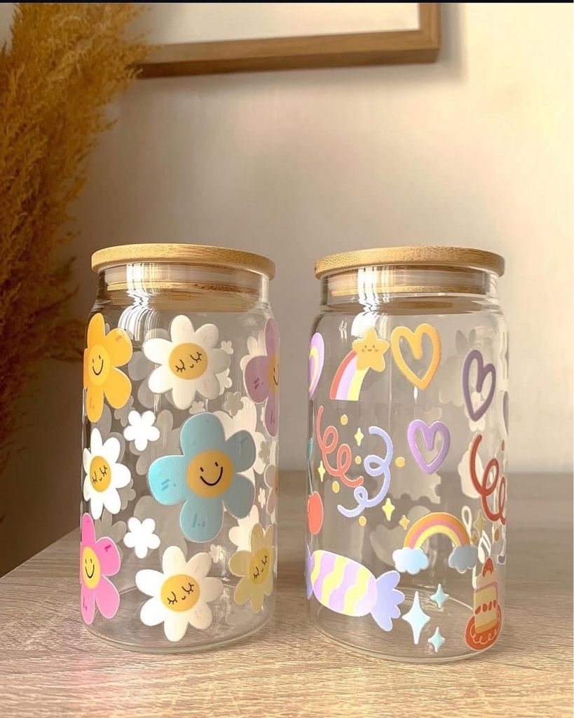 🌸 Vasos de vidrio Tampa de bambú