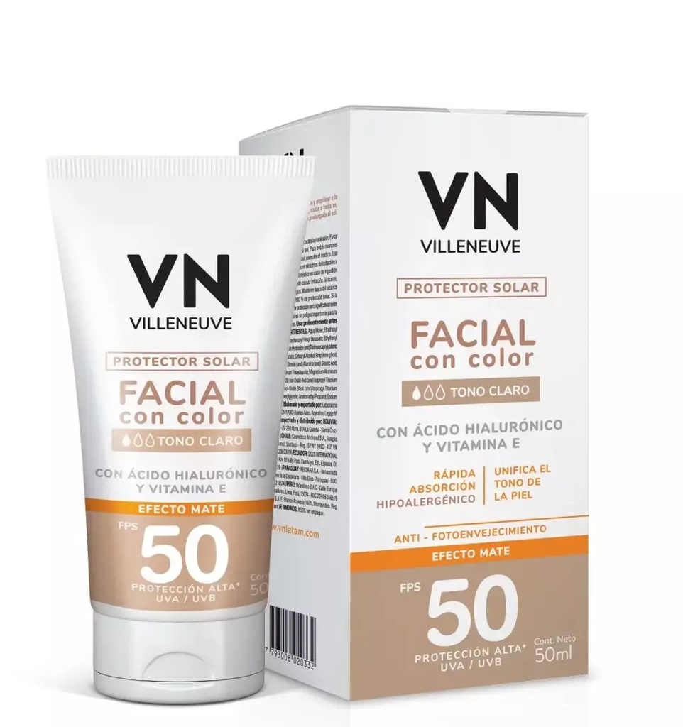 Villeneuve protector solar facial con color tono claro FPS 50