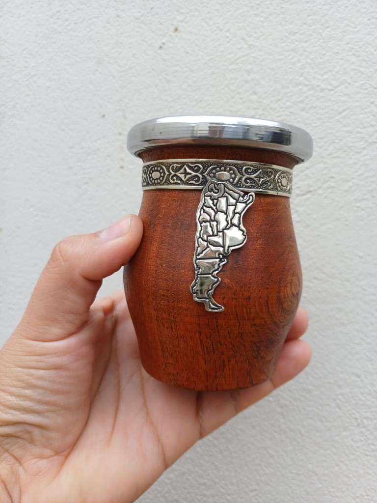 Mate de algarrobo Mediano 100% apliques y virola de alpaca