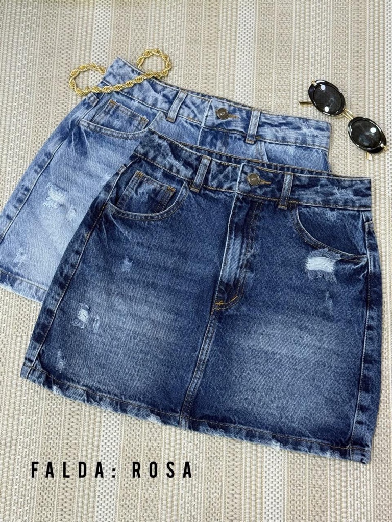 Falda rosa denim azul