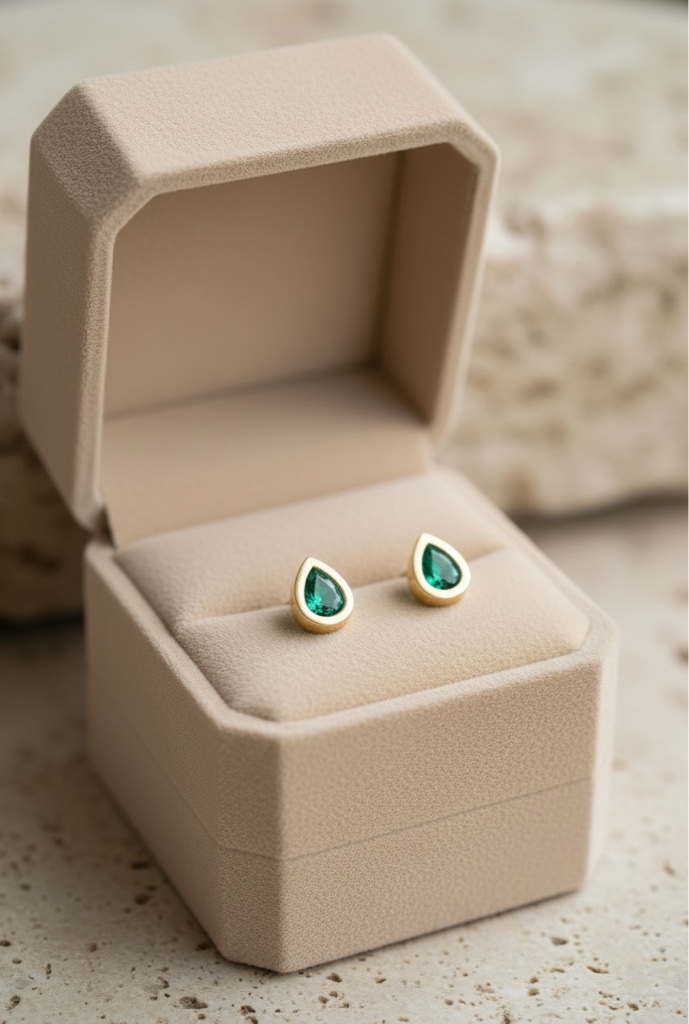 Aretes dorados gota verdes