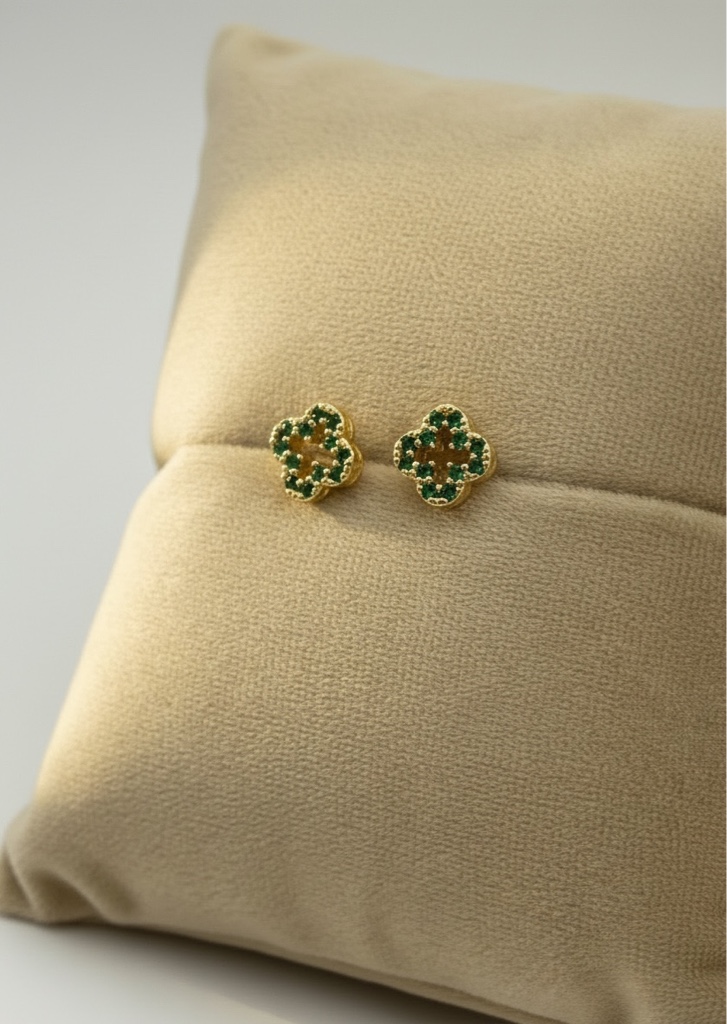 Aretes dorados flor verdes