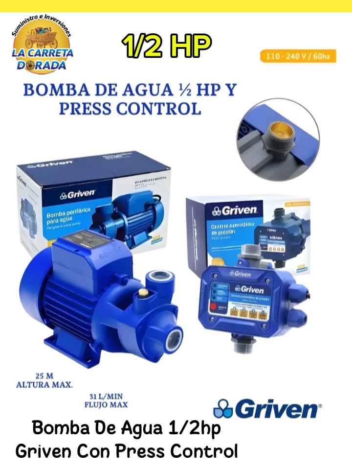 1306 Griven Bomba de Agua 1/2 HP con Press Control