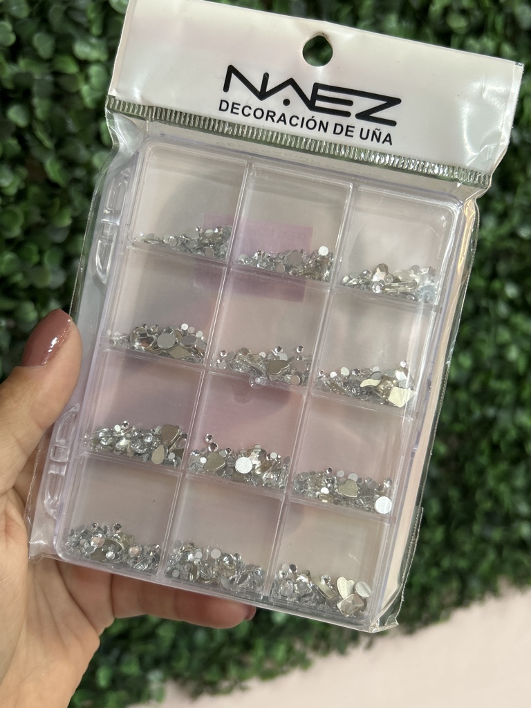 NAEZ decoración de uñas strass plateado