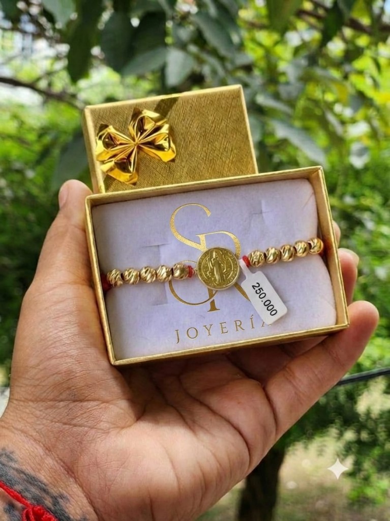 Pulsera San Benito balines diamantados #6 (Oro Laminado 18K)
