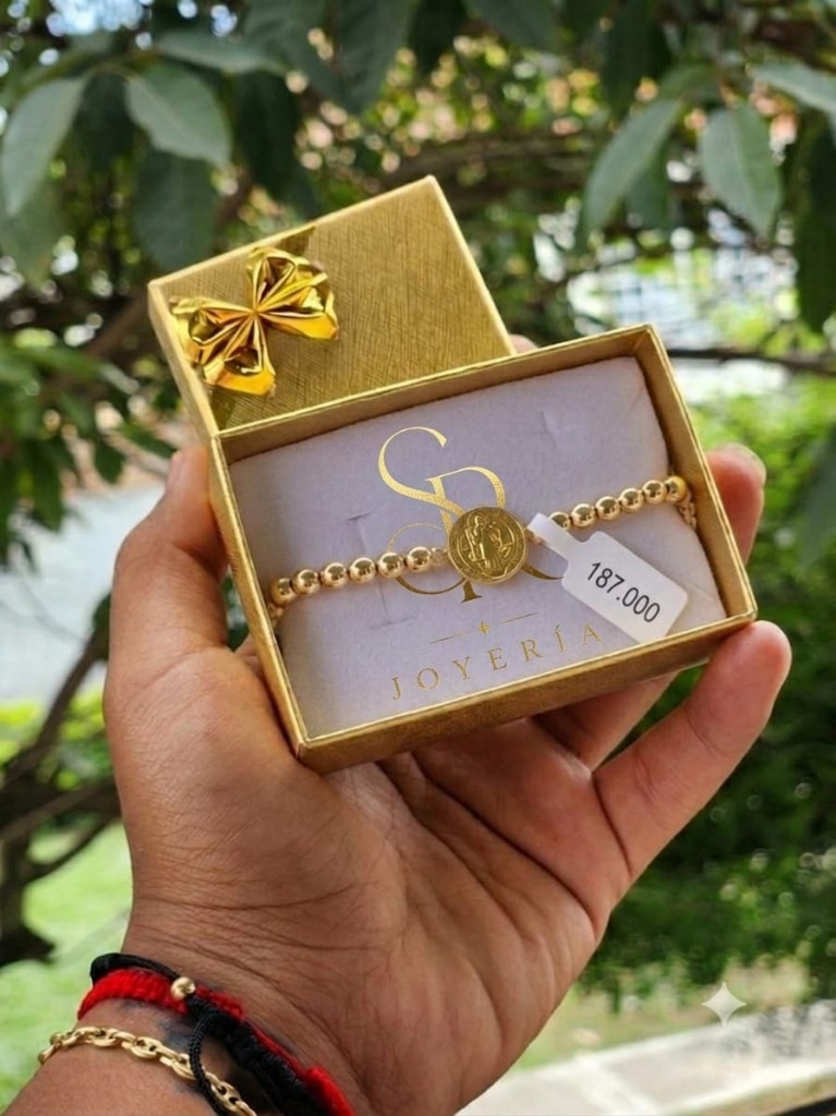 Pulsera San benito balin liso #6 (Oro Laminado 18K)