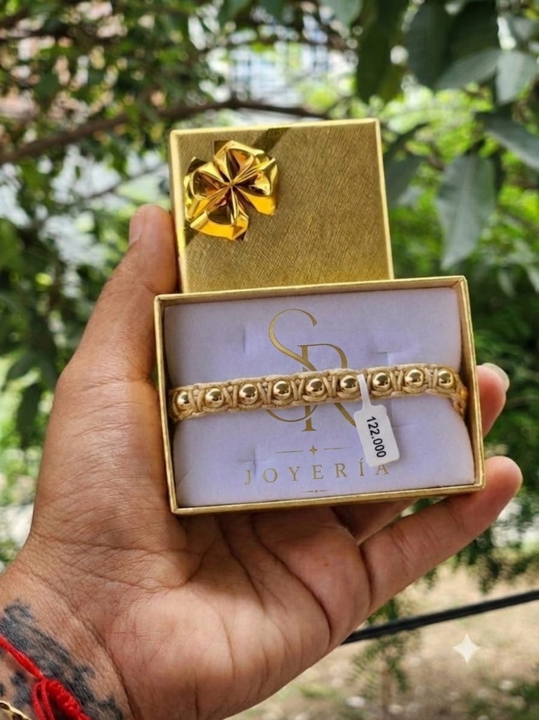 Pulsera: Balines lisos #6 con tejido doble (Oro Laminado 18K)