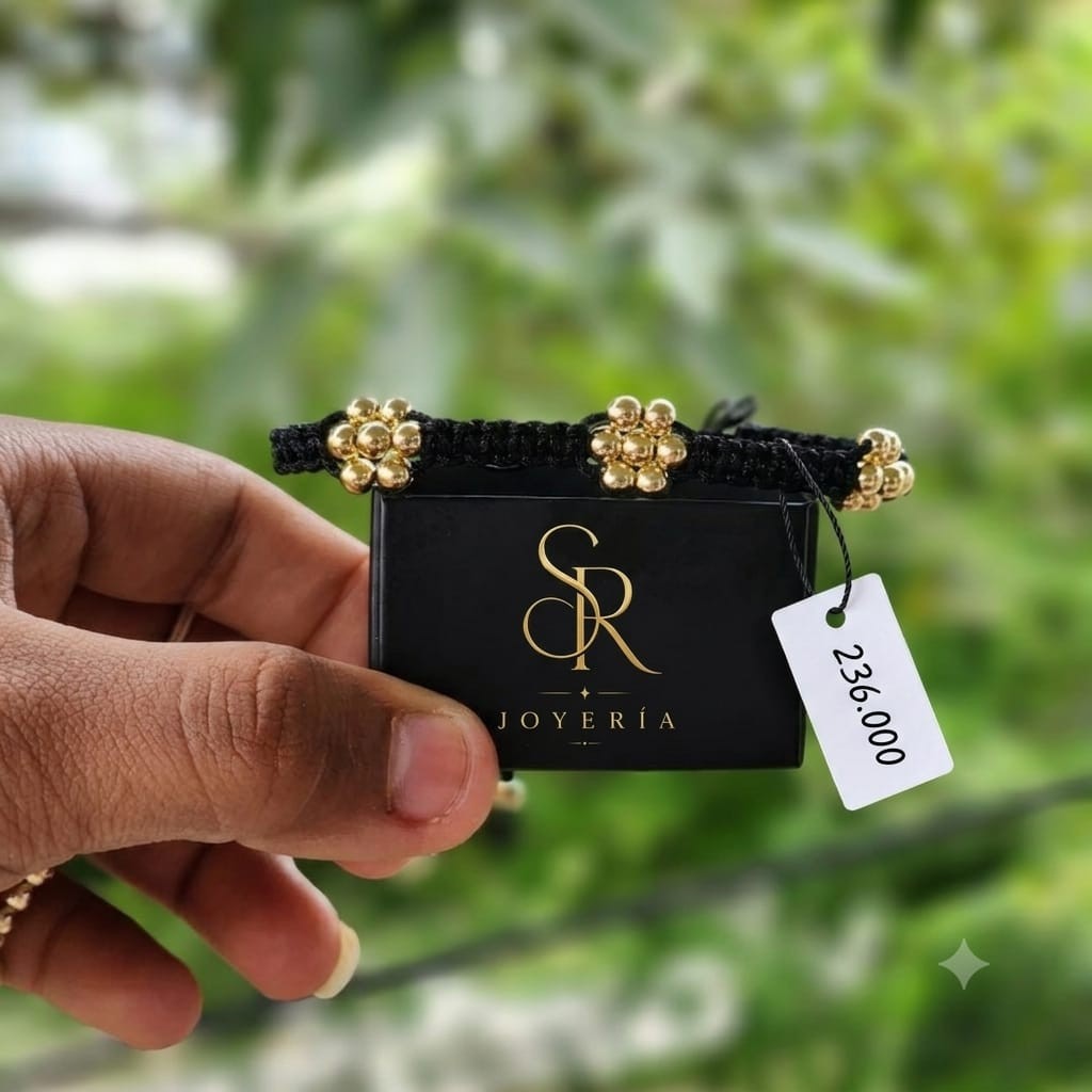 Pulsera diseño de flor con balines lisos #6 (Oro Laminado 18K)
