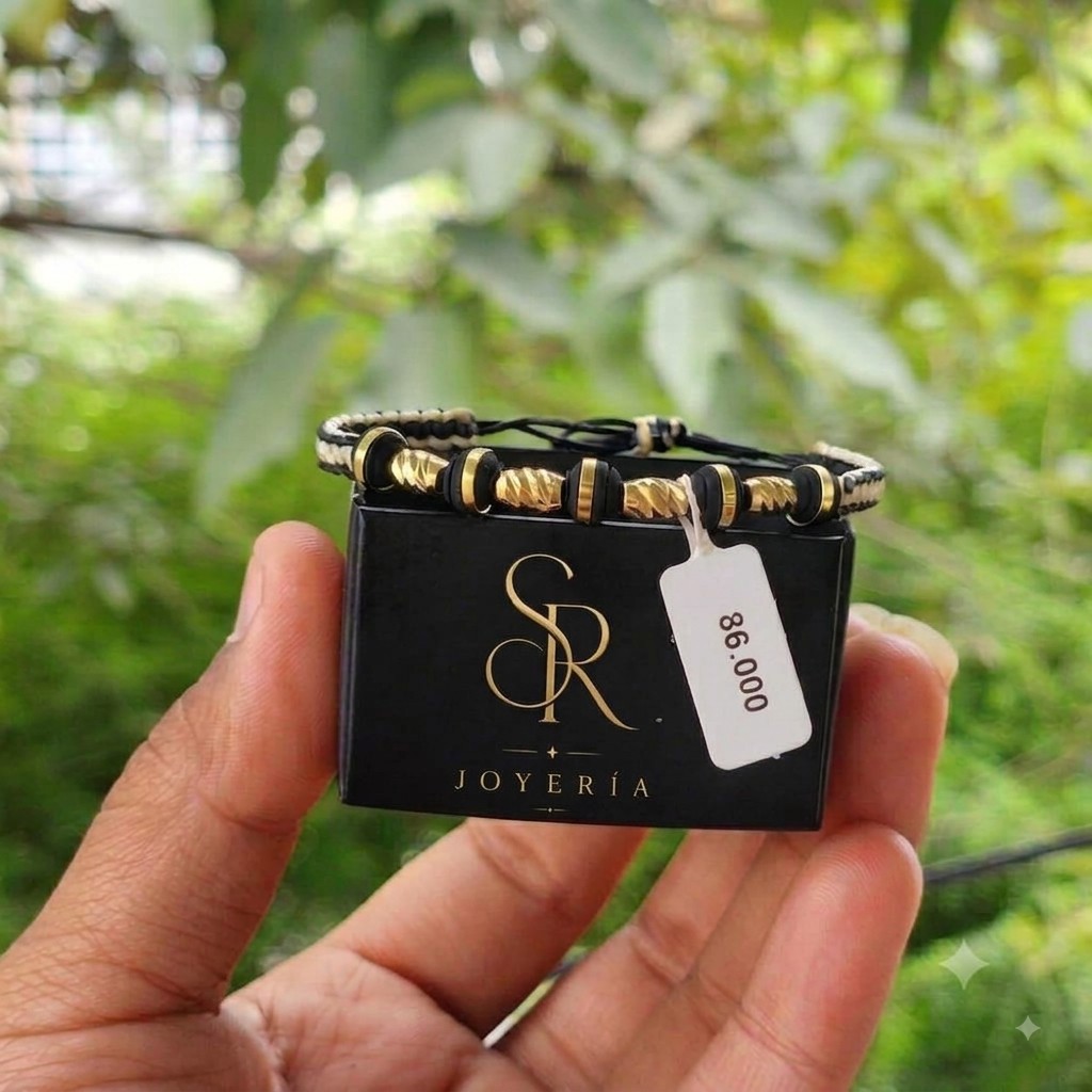 Pulsera con balines neopreoro #6 y barriles diamantados #4 (Oro Laminado 18K)