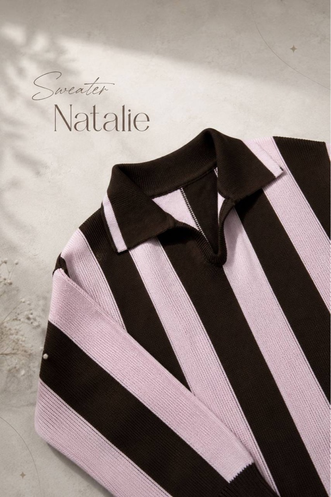Buso de cuello cafe con rosado de lineas