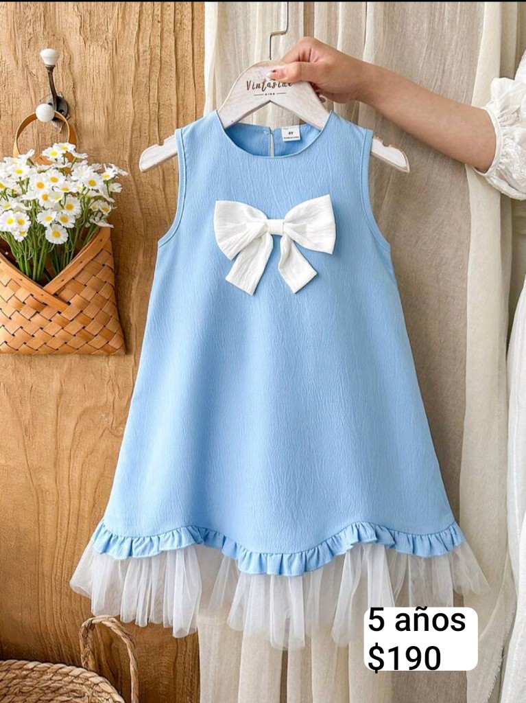 Vestido azul con moño5años