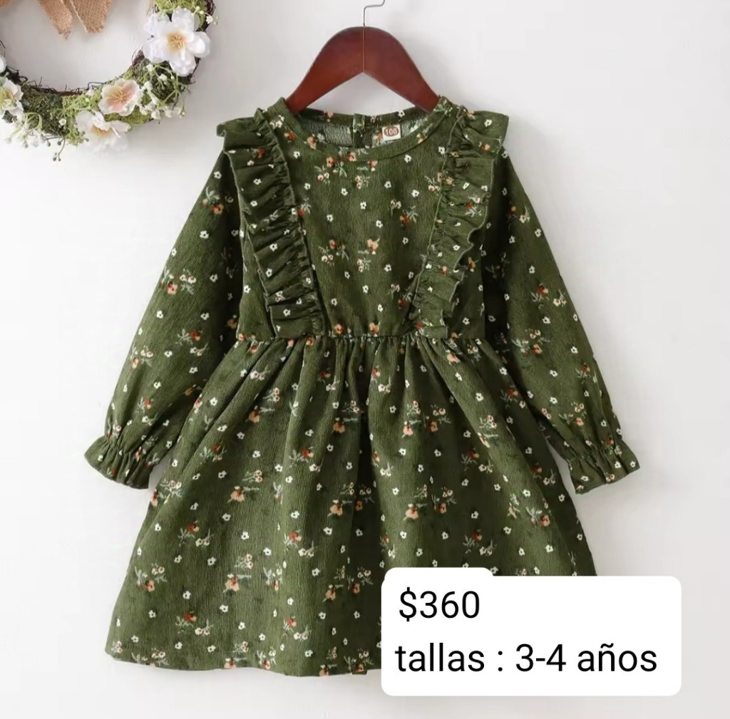 Vestido verde floral 3-4 años