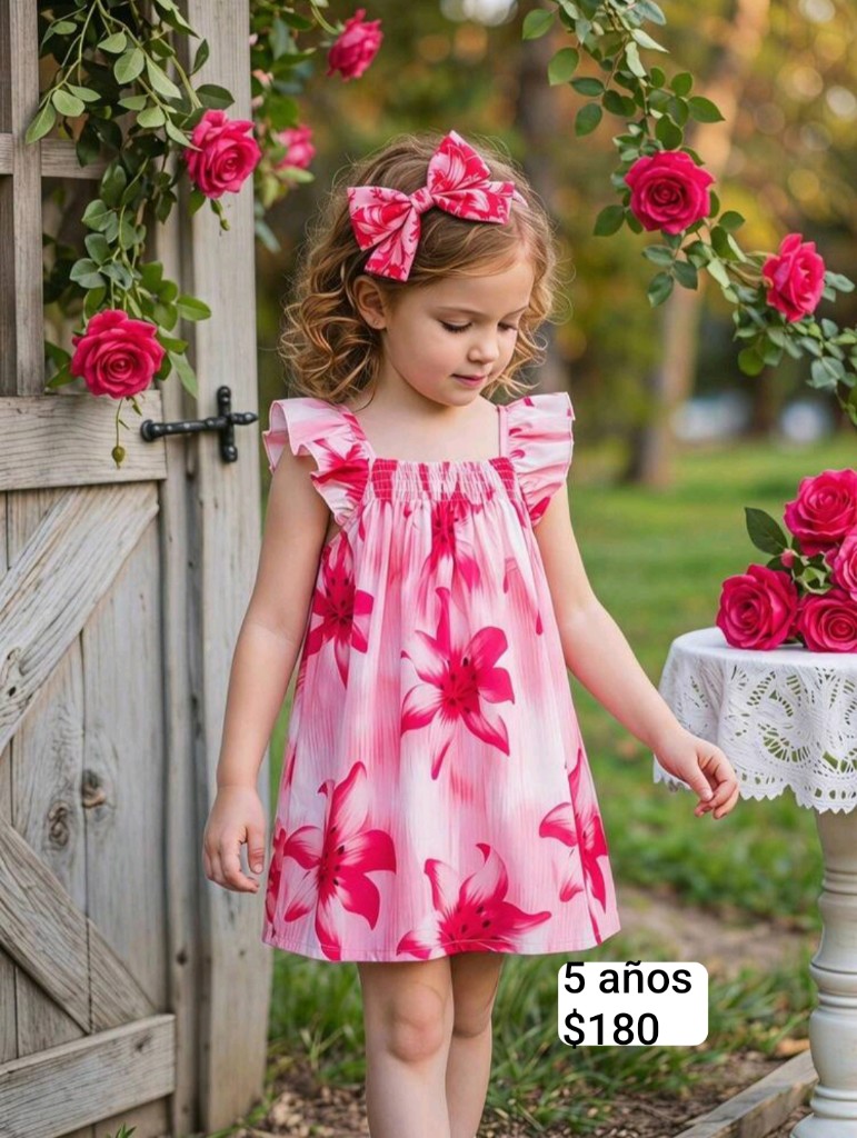 Vestido rosa floral infantil 5años