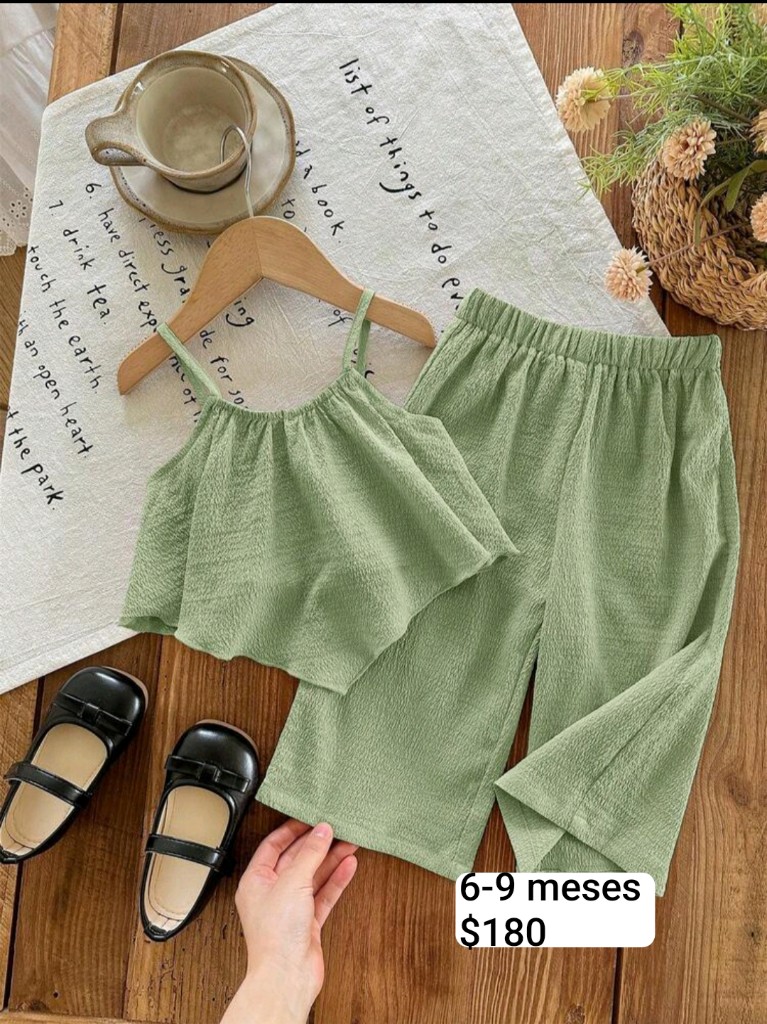 Set verde olivo para niña 6-9m