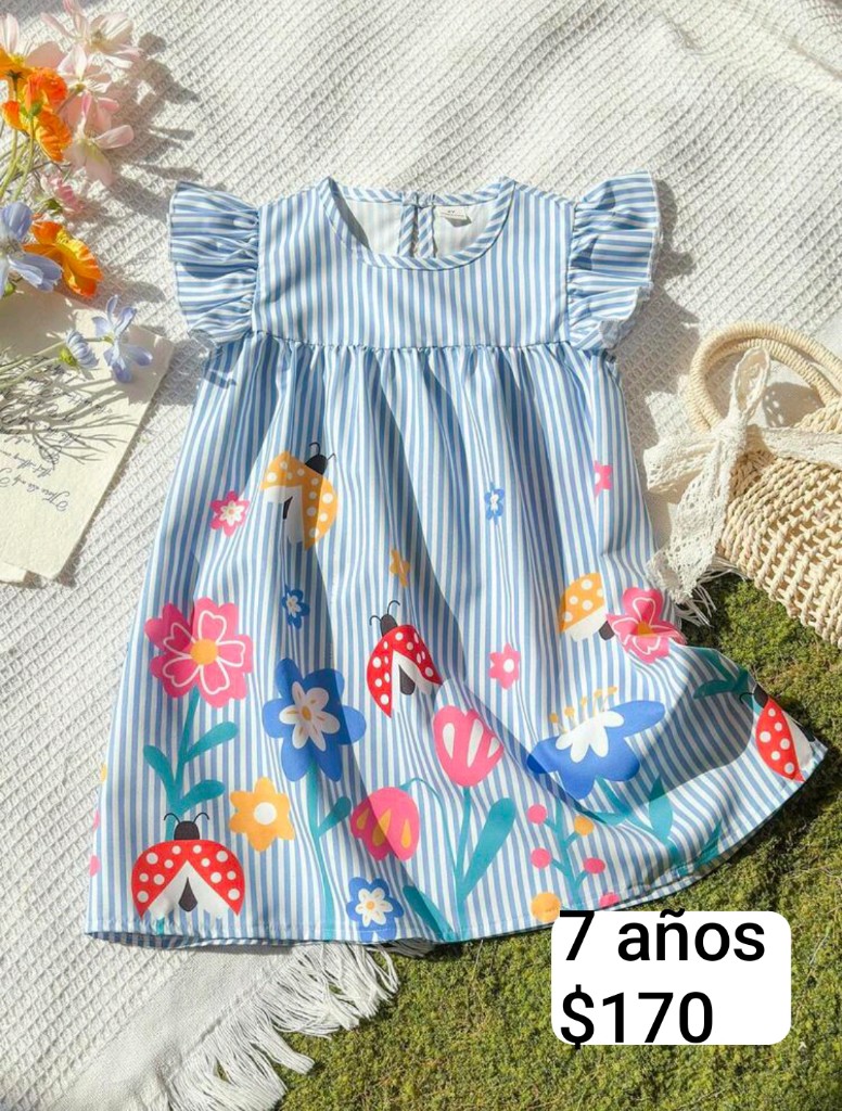 Vestido azul rayas flores7años