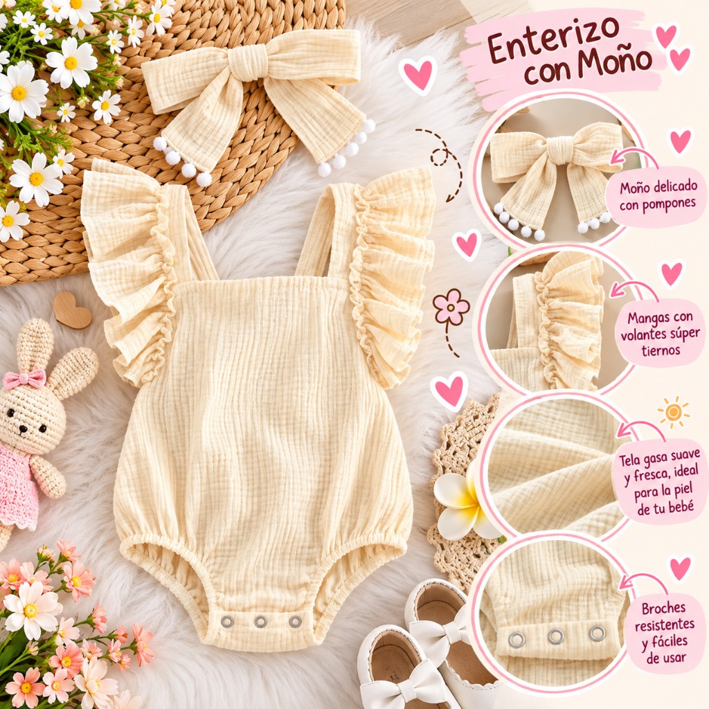 Asoleador Body bebe beige con diadema