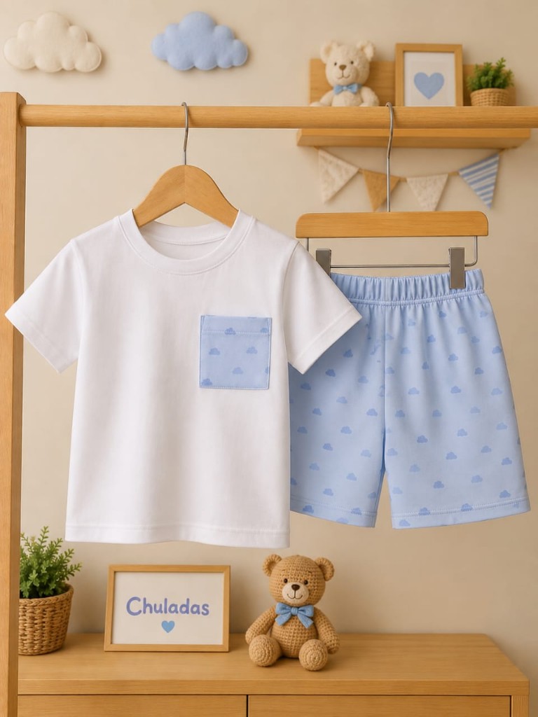 Pijama niño blanco celeste