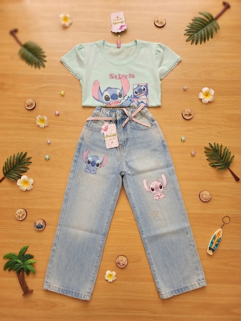 Conjunto Stitch celeste