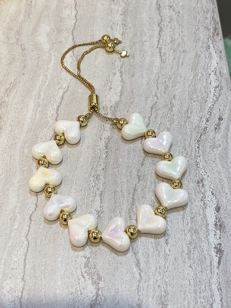 Pulsera corazon perlas blanco