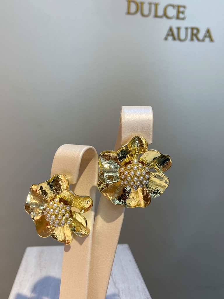 aretes flor dorado ethe