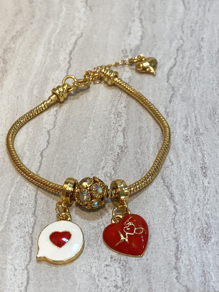 Brazalete rodinado  corazon rojiblanco