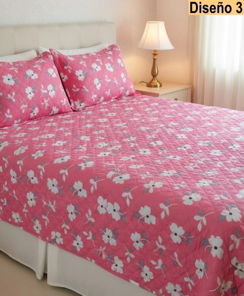 Cubrecama rosa floral 2 1/2 plazas