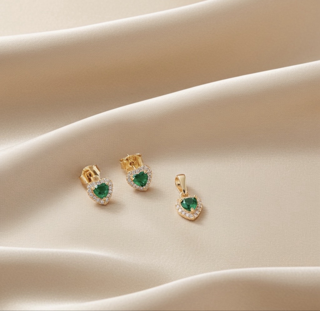 Set de Topitos y Dije Corazón Verde
