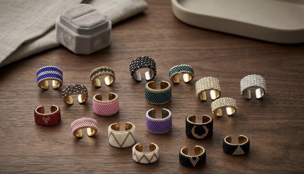 Anillo en Miyuki y base de acero