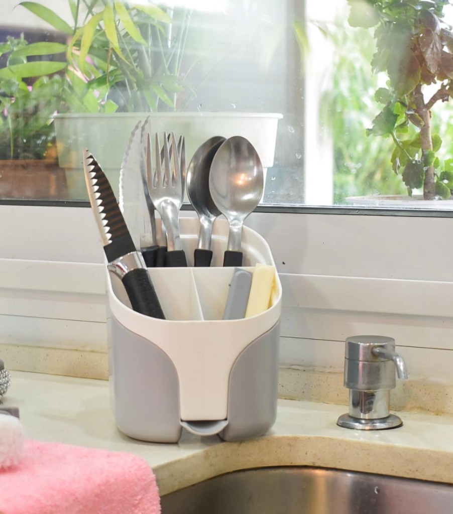 Organizador cubiertos gris y blanco