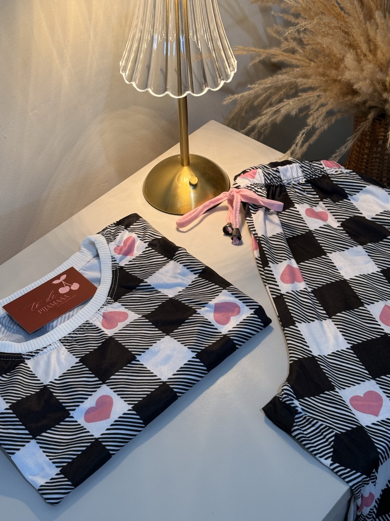 Pijama 3/4 coração longo