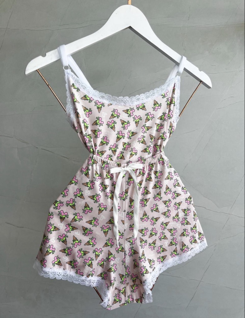 Pijama verão chic rosas P