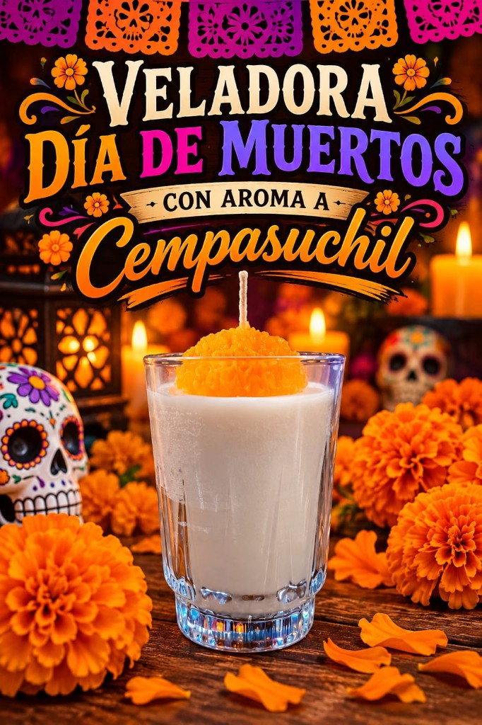 Veladora Día de Muertos cempasúchil