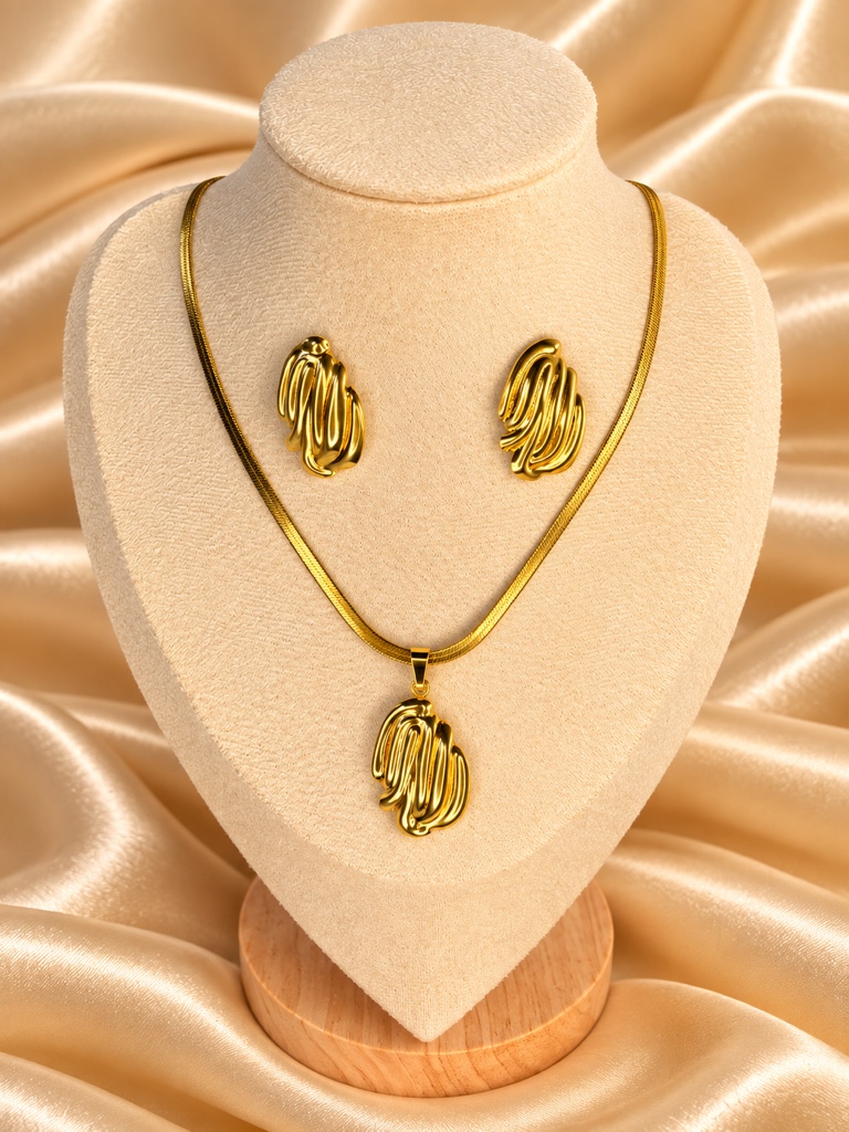 Juego de cadena y aretes de piedra