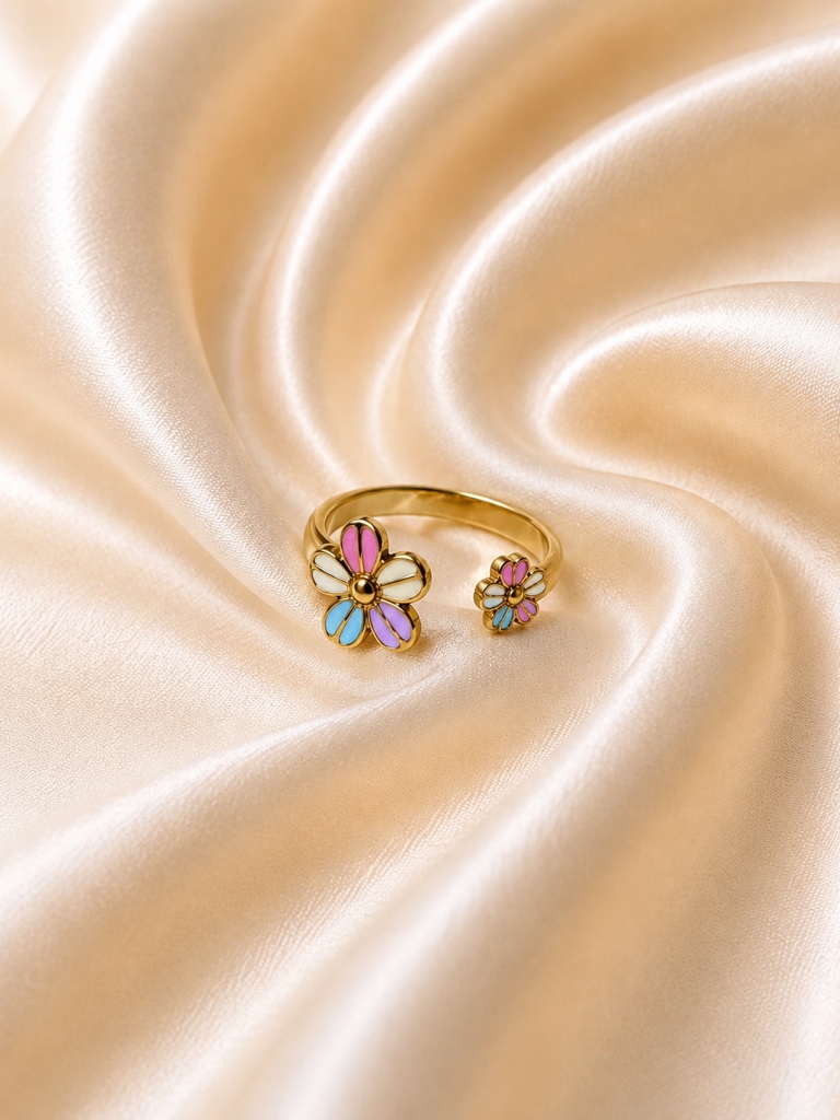 Anillo dorado flor multicolor