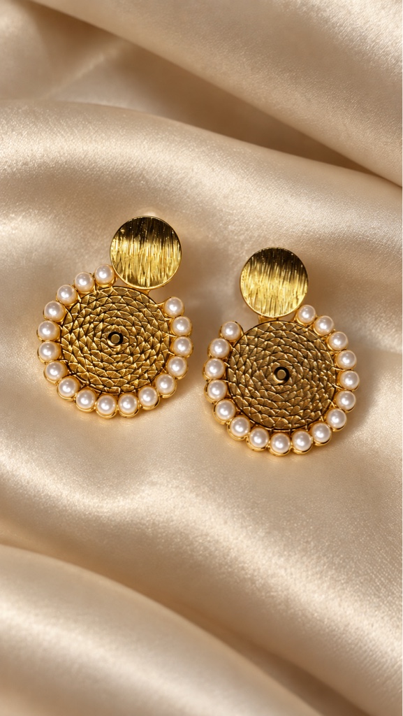Aretes dorados circulares de perlas