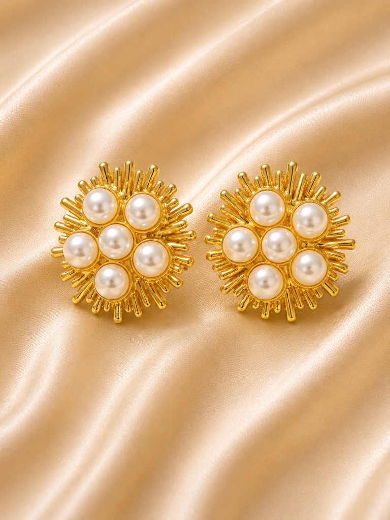 Aretes flor de perlas blancas