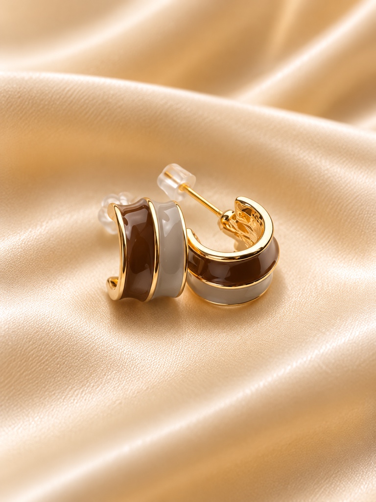 Aretes café/beige  líneas