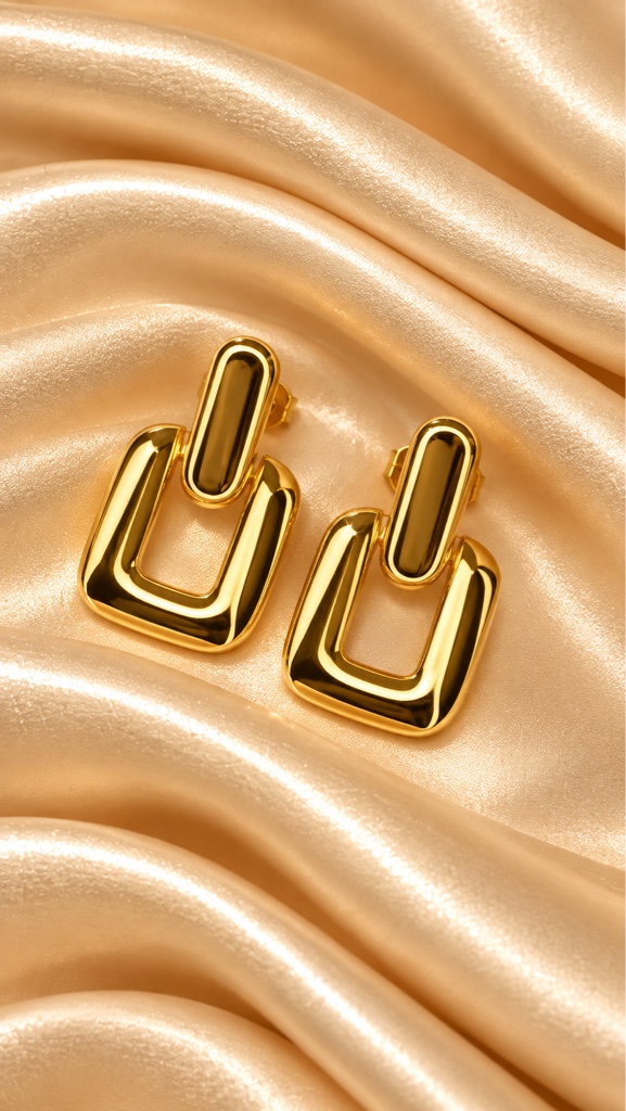 Aretes dorados geométricos largos