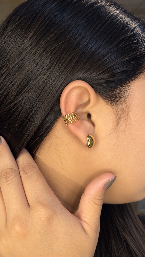 Ear cuff grueso dorado de hojas