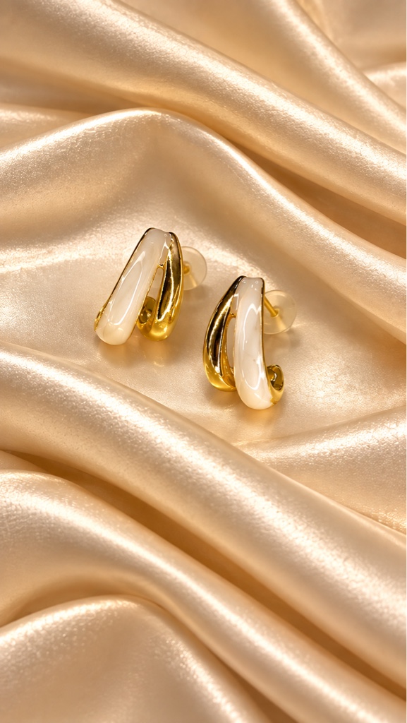 Aretes dorados blancos doble