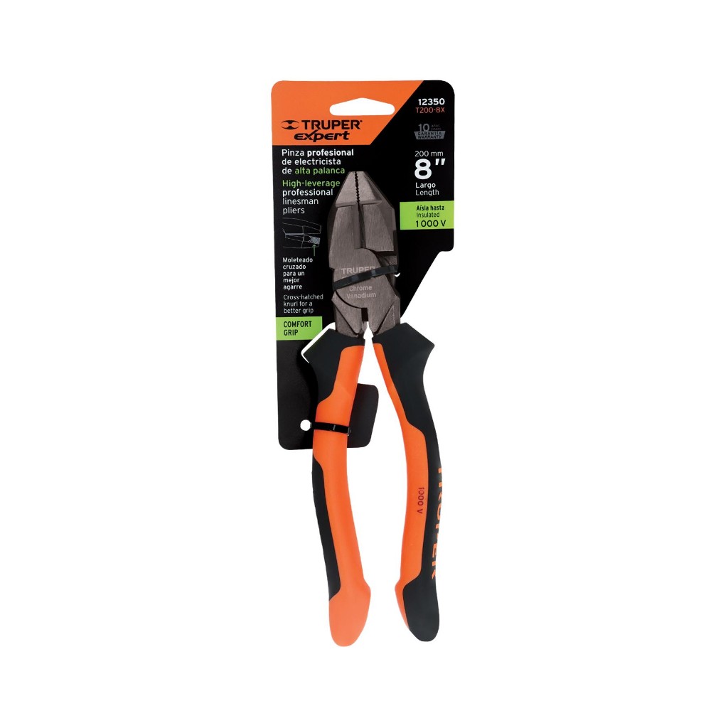 PINZA ELECTRICISTA 8"" USO RUDO, ALTA PALANCA, COMFORT GRIP