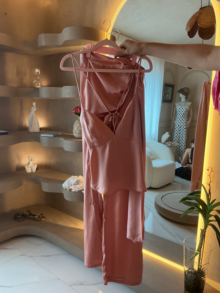 Conjunto rosa satinado 2 piezas