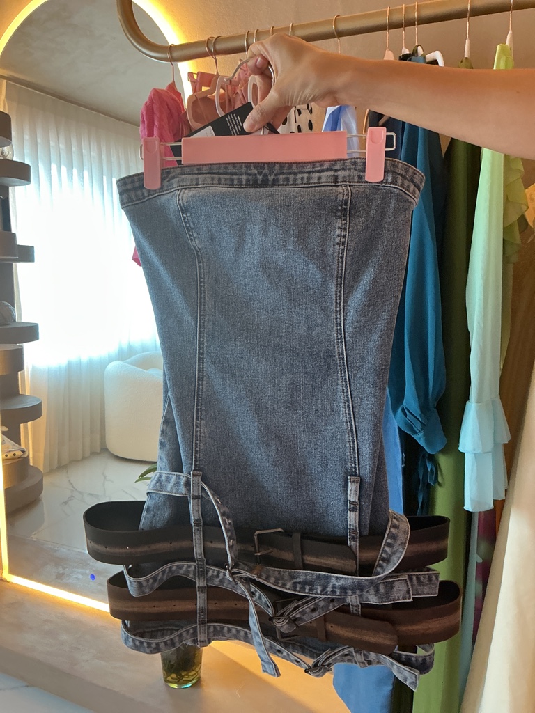 Vestido mezclilla con fajos 1 pieza