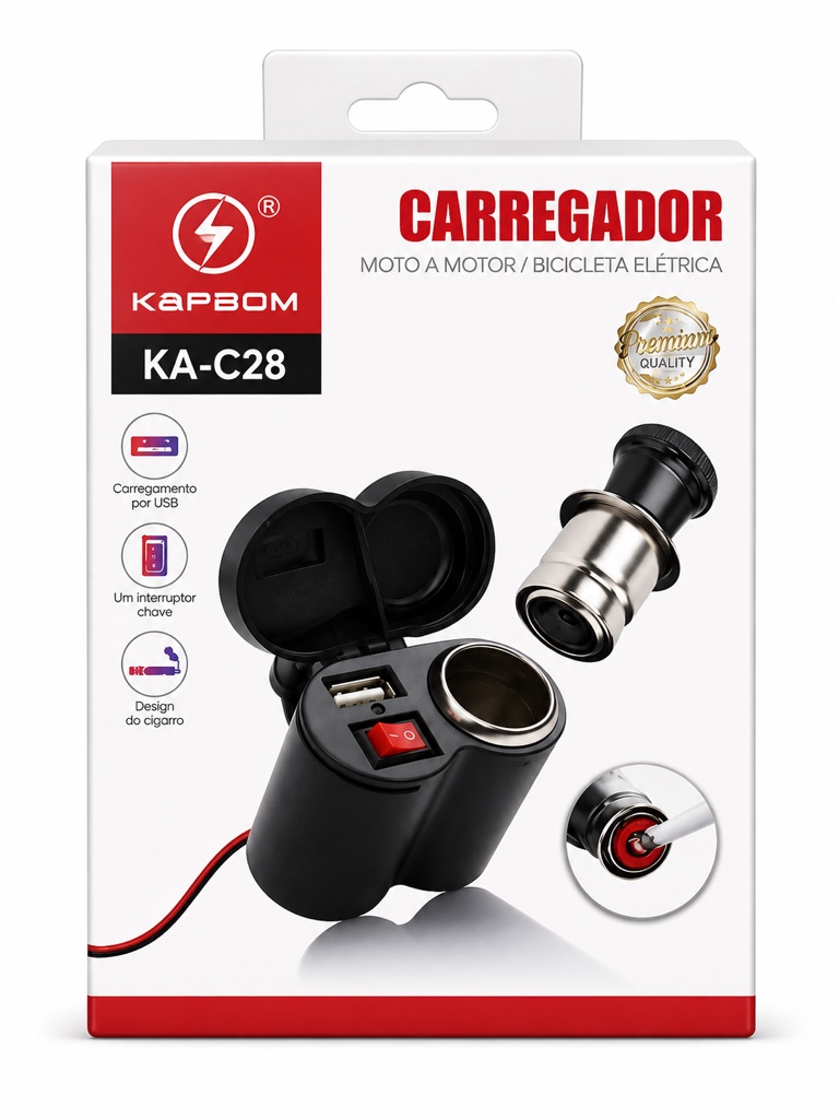 Carregador P/ Moto 2em1 Kapbom Ka-C28
