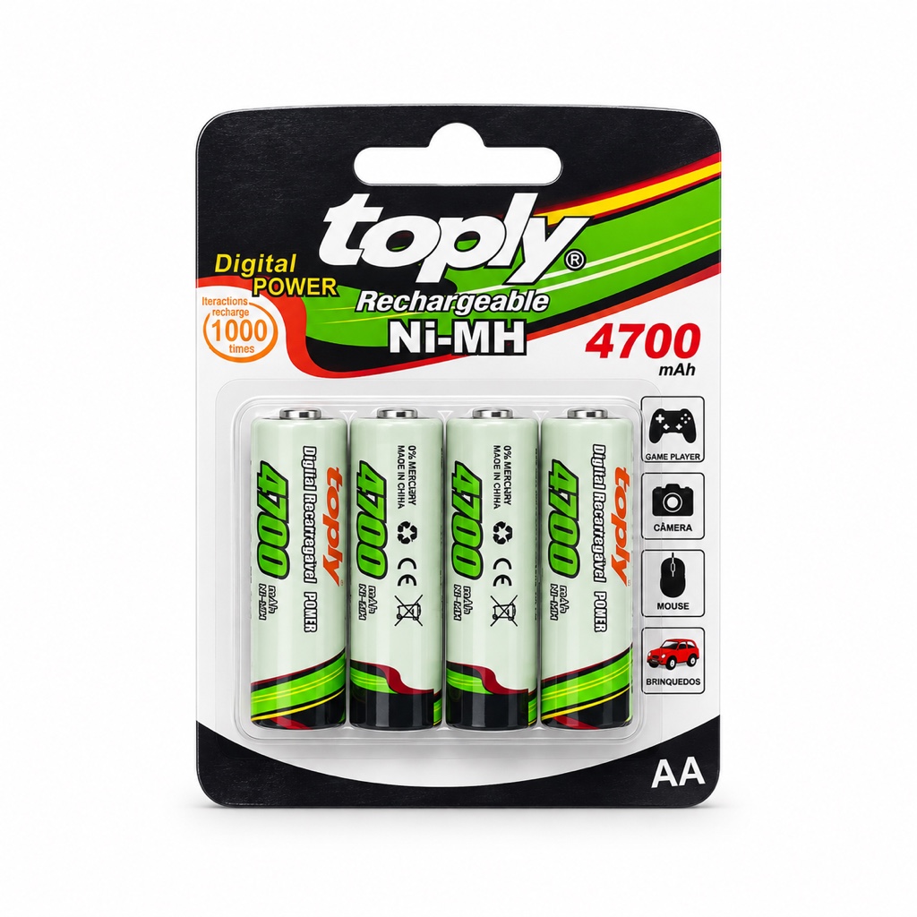 Pilha recarregavel AA 4.700nimh toply